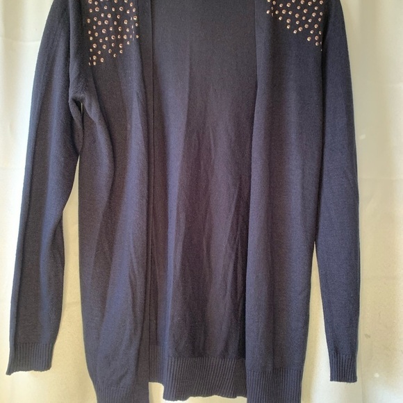 Blue studded cozy soft Lagen look cardigan, career work sweater Small - Picture 13 of 13